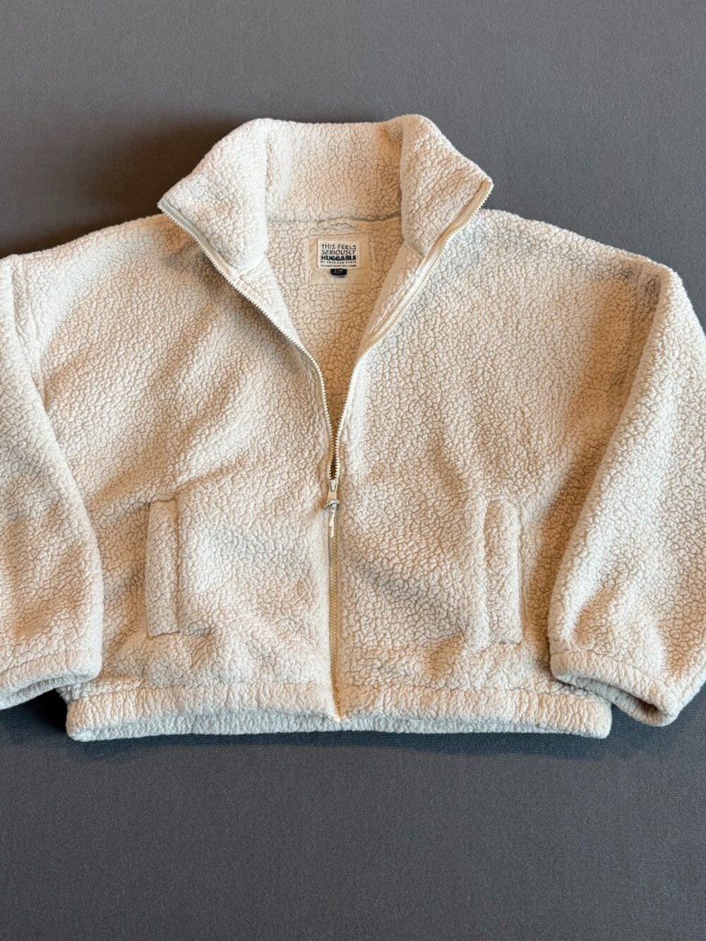 American Eagle Seriously Huggable Sherpa Fleece Jacket Women’s M Cream Full Zip
